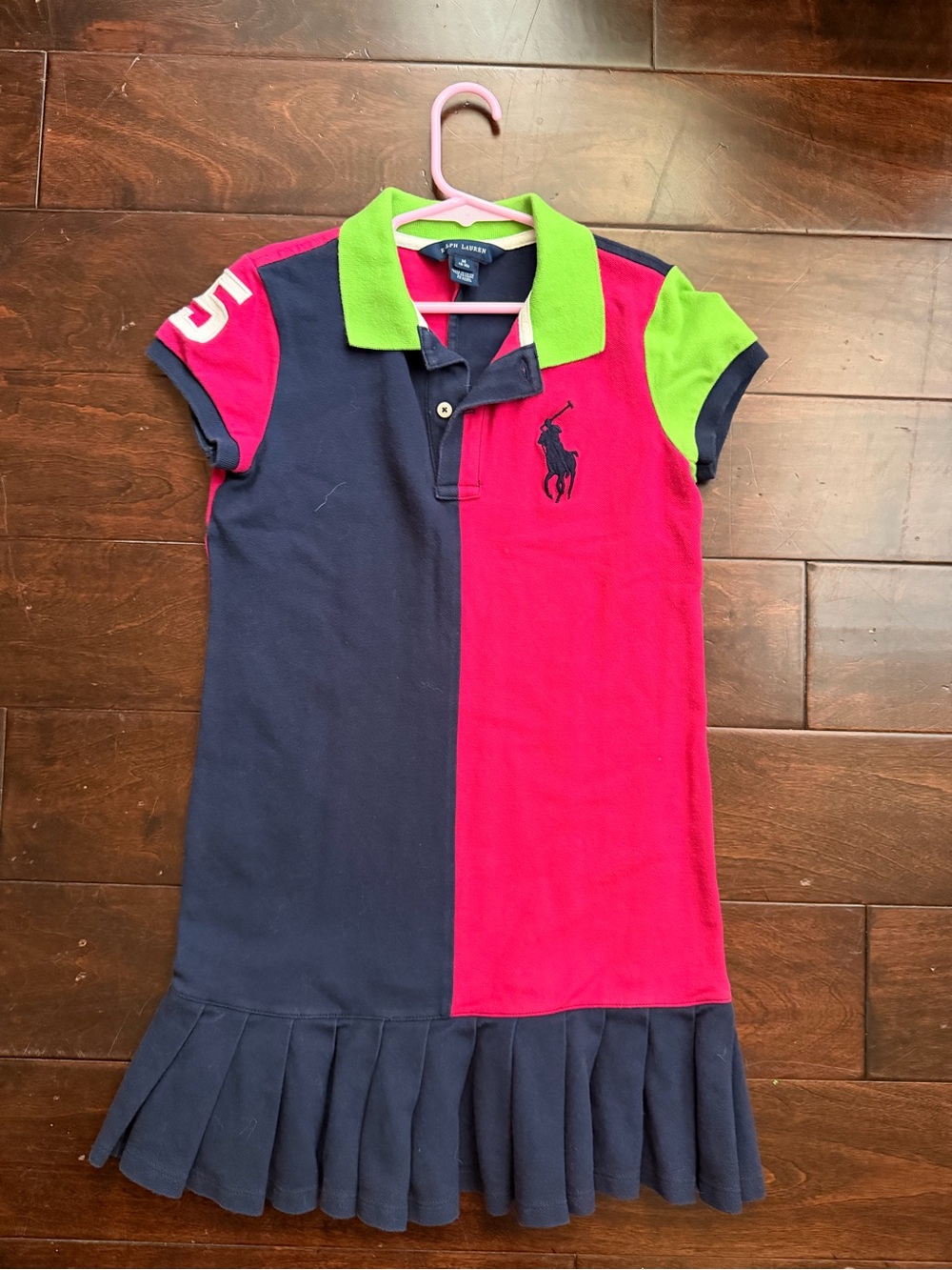 Ralph Lauren Girls Colorblock Polo Dress in Navy, Pink & Lime